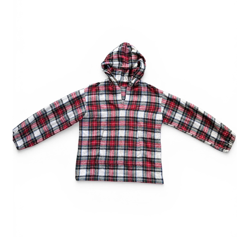 Unbranded Plaid Hoodie Women Size L Red Black Good‎ Flannel Pullover V-Neck